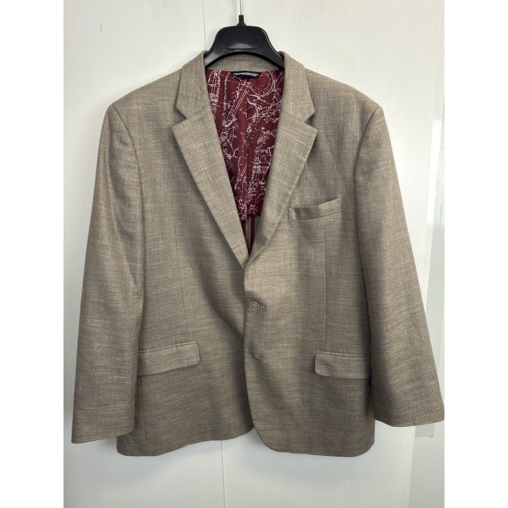 Nautica Blazer Mens 46R Brown Linen Blend Sport Coat Patch Pocket Modern‎ Fit